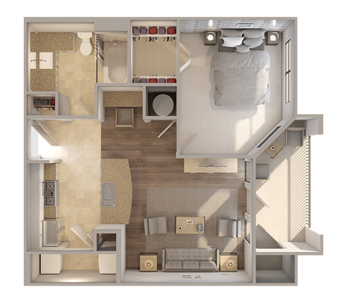 Floor plan for 1 bed, 1 bath, 632 sqft